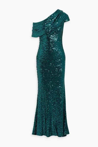 Платье из тюля с пайетками и драпировкой на одно плечо BADGLEY MISCHKA, бензиновый