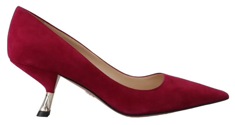 PRADA Shoes Темно-розовые замшевые кожаные туфли-лодочки на каблуке женские EU37/US6,5 Рекомендуемая розничная цена 700 долларов США