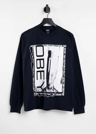 Oversized-лонгслив с принтом спереди и сзади Obey-Черный