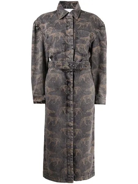 REMAIN animal-print denim shirt dress