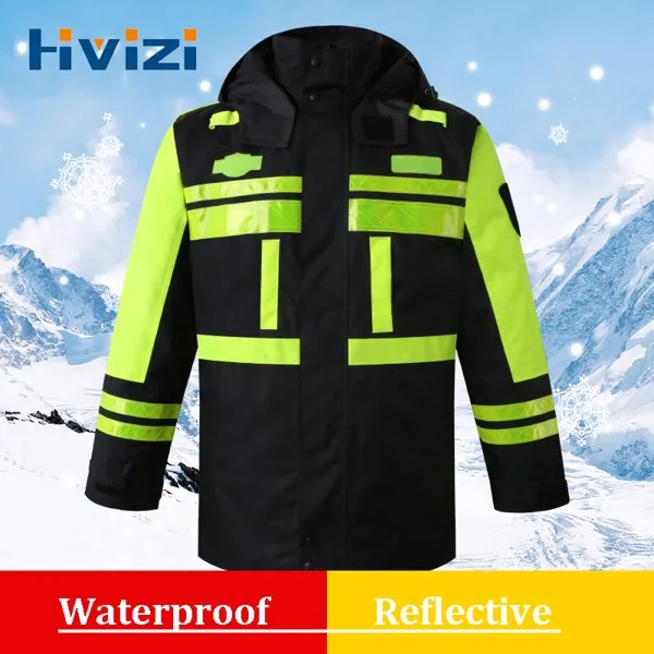 Светоотражающая рабочая одежда, флуоресцентный защитный плащ, дождевик с капюшоном, куртка, водонепроницаемая зимняя теплая уличная униформа для мужчин и женщин