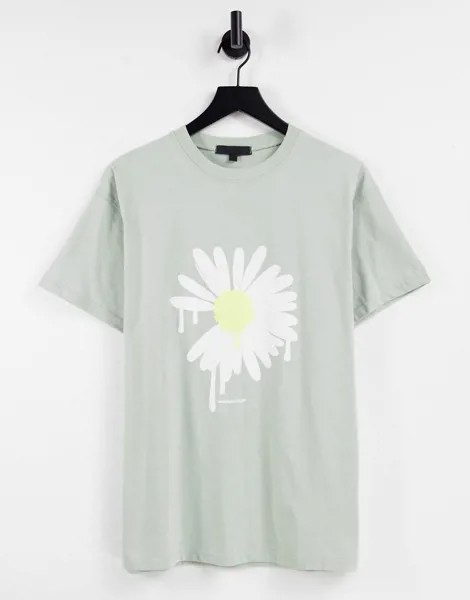 Бледно-зеленая футболка с принтом цветка от комплекта Mennace-Зеленый цвет