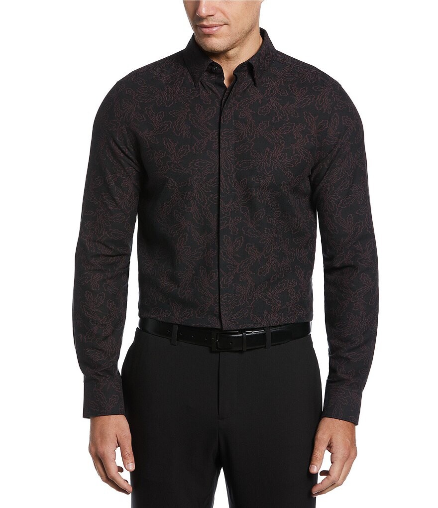 Жаккардовая тканая рубашка с длинными рукавами и цветочным принтом Perry Ellis Big & Tall, коричневый
