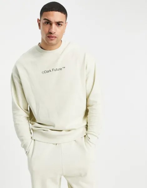 Кремовый oversized-свитшот с принтом логотипа на груди от комплекта ASOS Dark Future-Белый