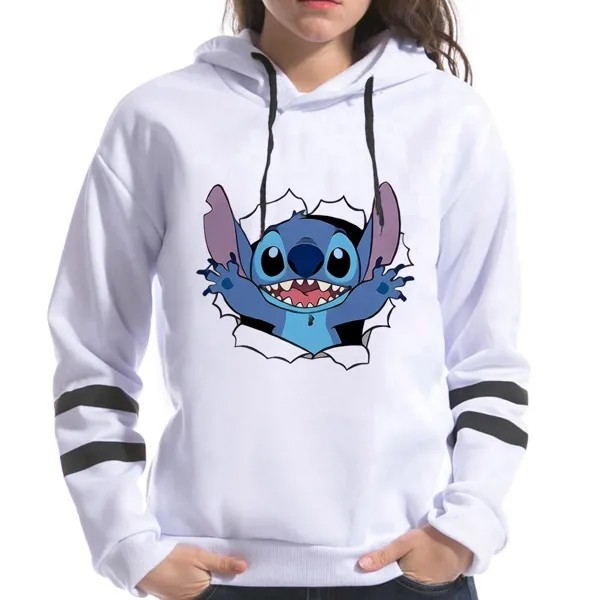 Lilo Stitch Розовые Белые Толстовки Женщины Смешные Аниме Кавайи Толстовки Графика Харадзюку Толстовка Женские Пуловеры Печать Негабарит