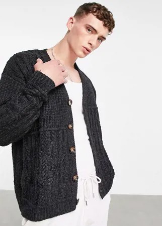 Серый oversized-кардиган вязки косами в стиле пэчворк ASOS DESIGN