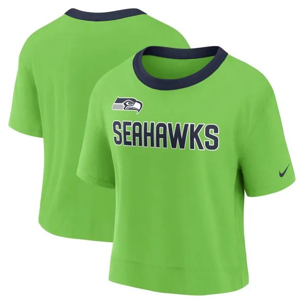 Женский модный укороченный топ с высокими бедрами Nike Neon Green Seattle Seahawks Nike