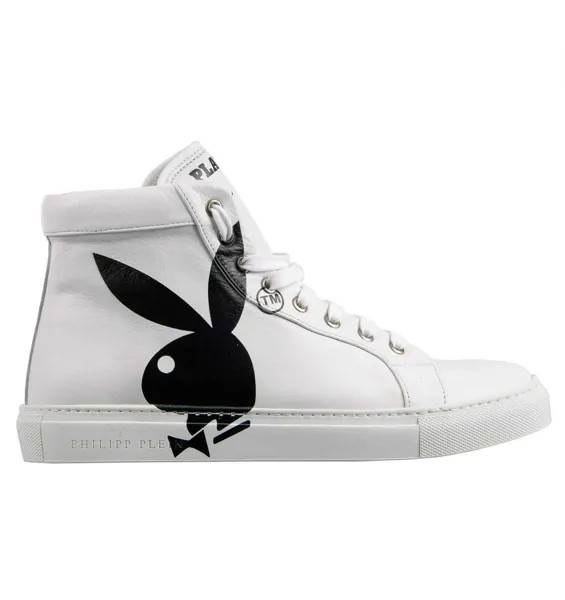 Высокие кроссовки Philipp Plein X Playboy с принтом черепа кролика Белый Черный 08339