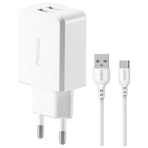 Сетевое зарядное устройство 2xUSB с кабелем Type-C Remax Proda Linshy Pro PD-A22 - Белое