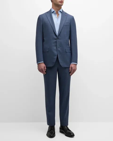 Мужской шерстяной костюм в клетку Isaia, цвет Medium Blue