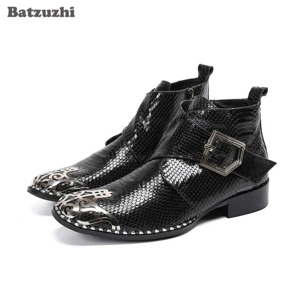 Batzuzhi японский Стиль Мужская обувь сапоги остроконечный металлический носок черная кожаные полусапожки мужские деловые кожаные ботинки в д...