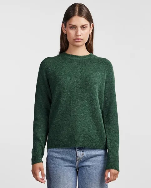 Женский свитер с круглым вырезом Pieces, зеленый