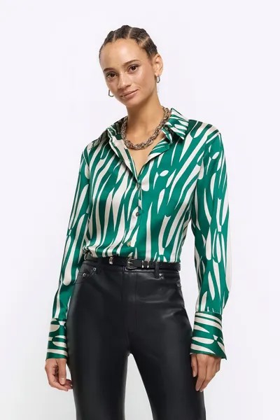 Атласная рубашка оверсайз кроя бойфренда River Island, зеленый