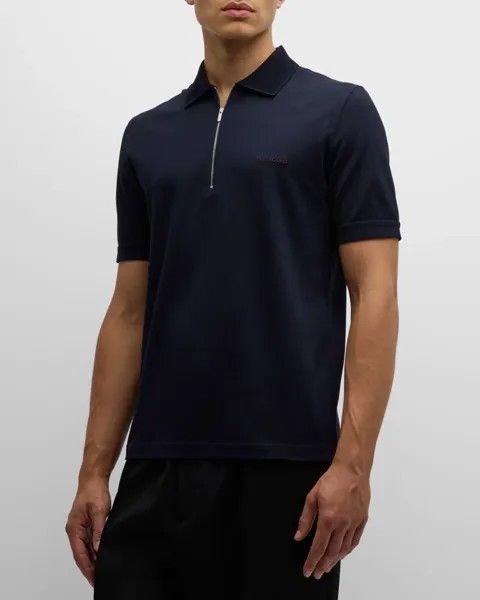 Мужская рубашка поло на молнии из пике Ferragamo, цвет New Navy