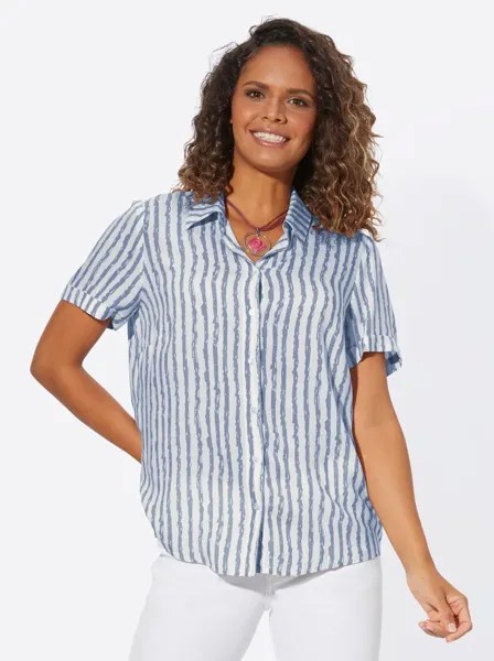 Повседневный образ Блузка с короткими рукавами Casual Looks, цвет Taubenblau-Ecru-Gestreift