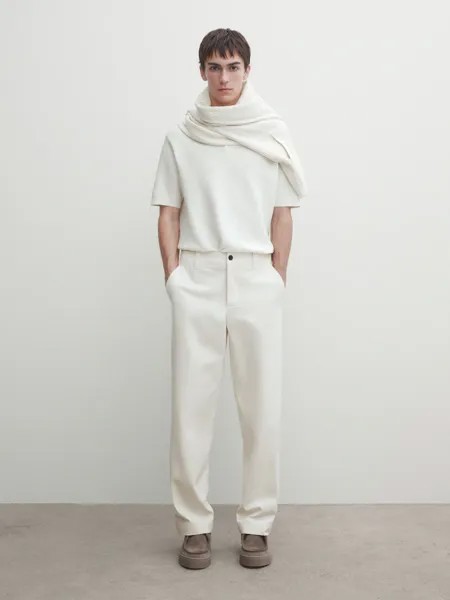 Трикотажная рубашка-поло с короткими рукавами Massimo Dutti, бежевый