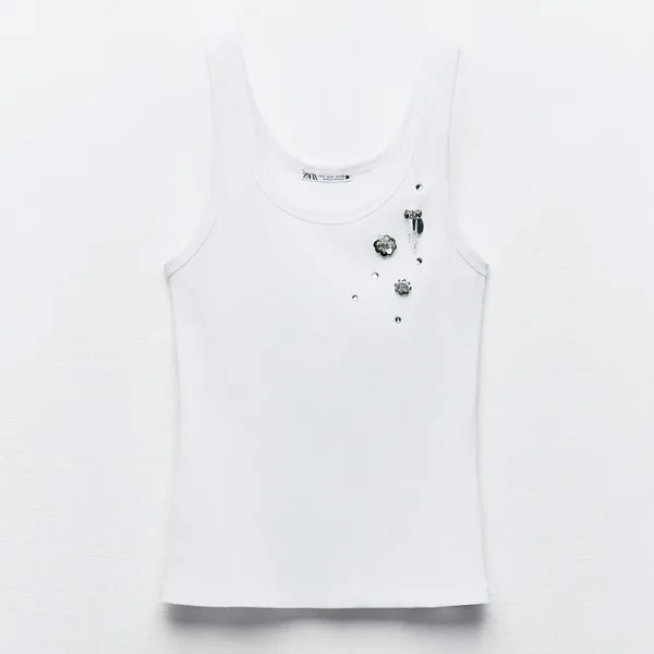 Майка Zara Floral Vest, белый