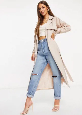 Атласный тренч цвета шампанского Missguided-Белый
