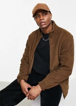 Коричневая плюшевая куртка в стиле oversized из флиса Jack & Jones Originals-Коричневый цвет