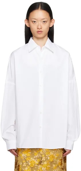 Белая рубашка с раздвинутым воротником Dries Van Noten