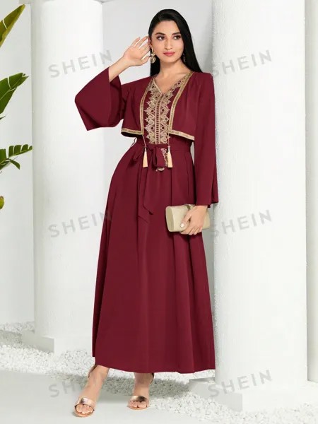 Платье арабское Shein Modely в стиле пэчворк, бургундия
