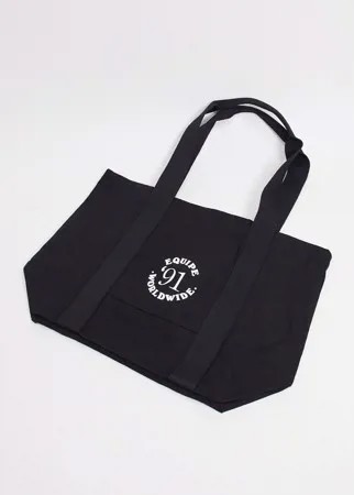 Большая черная сумка-тоут из плотной ткани со спортивным логотипом в стиле ретро ASOS DESIGN-Зеленый цвет