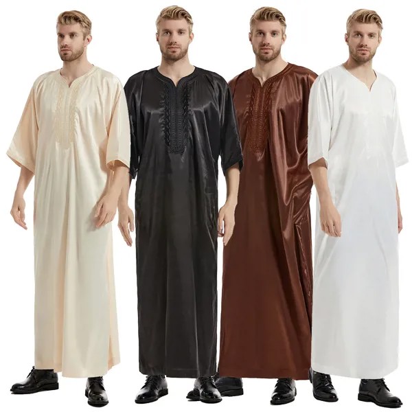 Мусульманский халат Abaya, Мужской Атласный свободный Женский Халат средней длины с рукавами, Турция, Ближний Восток, Саудовская Аравия, мужск...