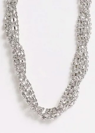 Серебристое ожерелье с крученым дизайном со стразами ASOS DESIGN Curve-Серебристый