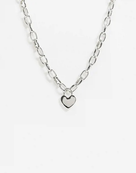 Серебристое ожерелье с подвеской-сердцем Topshop-Серебряный