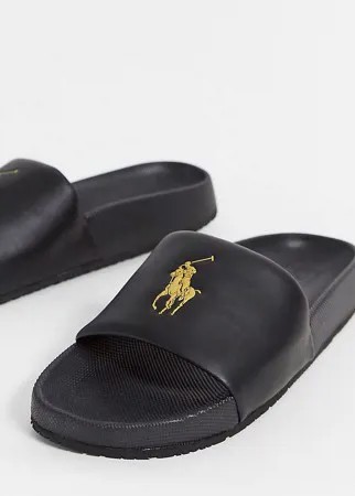 Черные шлепанцы с золотистым логотипом Polo Ralph Lauren эксклюзивно для ASOS-Черный