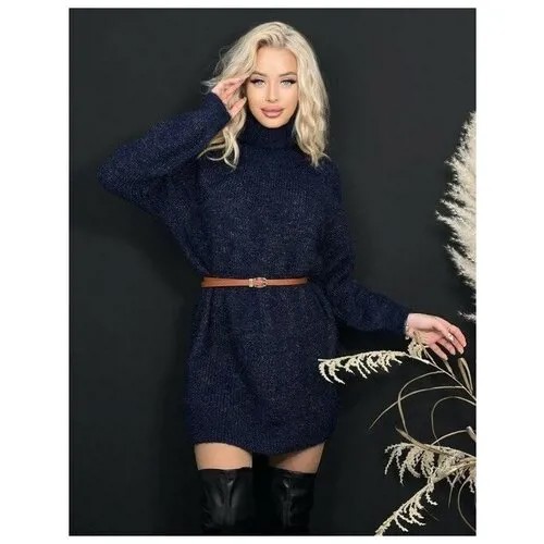 Короткое платье, вязаное платье, платье для полных, размер единый 42-48