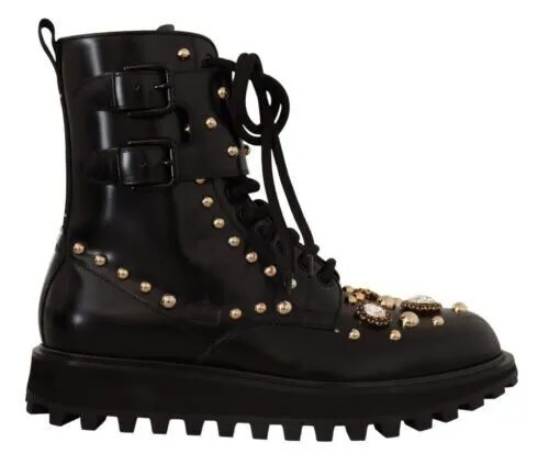 DOLCE - GABBANA Обувь Сапоги черные кожаные с кристаллами EU43 / US10 $2000