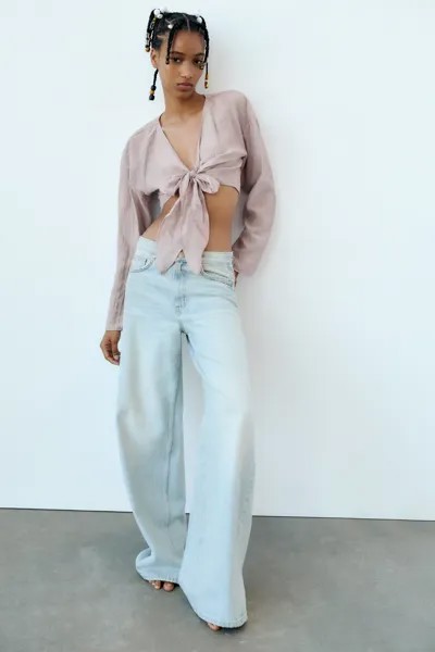 Рубашка с узлами Zara, грязно-лиловый