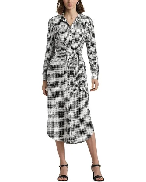 Платье LAUREN Ralph Lauren Houndstooth Belted Crepe Shirtdress, цвет Cream/Black