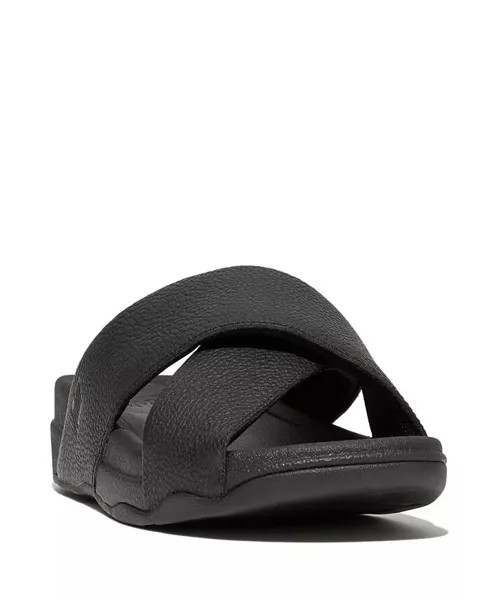 Мужские шлепанцы из перекрёстной кожи из мятой кожи FitFlop, черный
