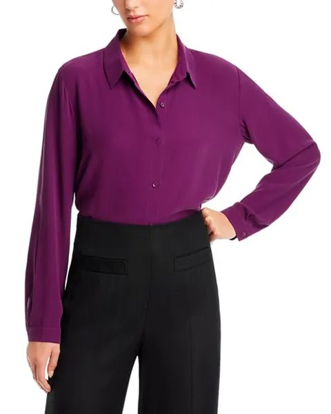 Легкая шелковая рубашка с классическим воротником Eileen Fisher, цвет Purple
