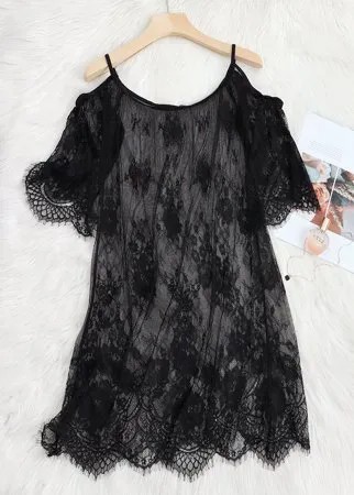 Женская кружевная жаккардовая сетка с прозрачным вырезом на рукавах Babydolls Backless Эротическое белье
