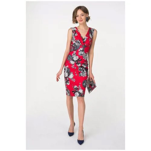Платье-футляр без рукавов с цветочным принтом Stella Di Mare Dress 761-16 Красный 48