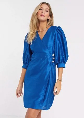Синее платье мини с запахом и пуговицами Vero Moda-Голубой