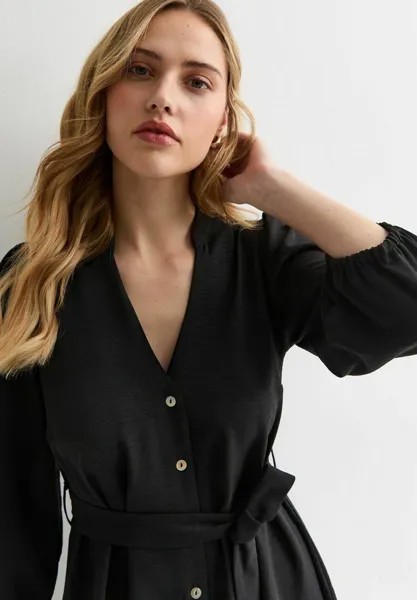 Платье-рубашка на талии GRANDAD COLLAR New Look, черный