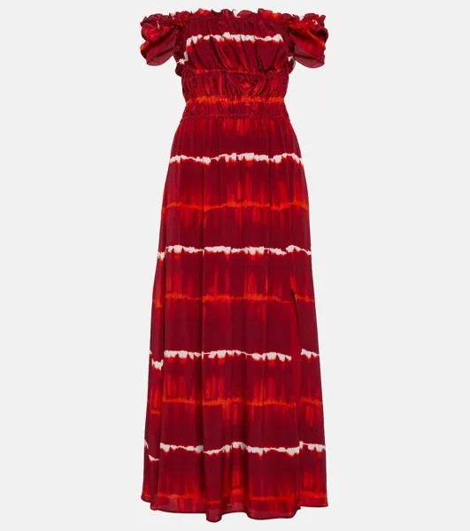 Шелковое платье миди с открытыми плечами и принтом ALTUZARRA, красный