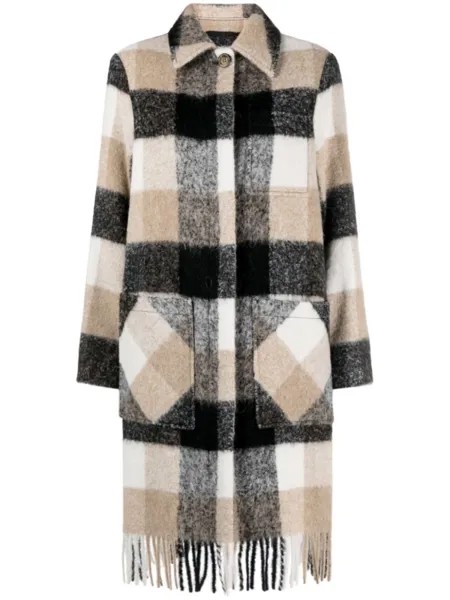 Woolrich клетчатое пальто с бахромой, нейтральный цвет
