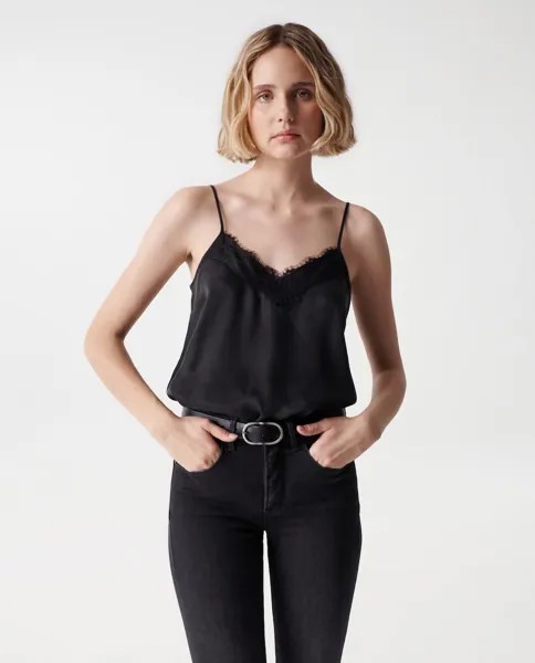 Женский кружевной топ с тонкими бретелями Salsa Jeans, черный