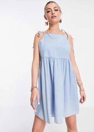 Голубой выбеленный сарафан свободного кроя из мягкого денима ASOS DESIGN-Черный