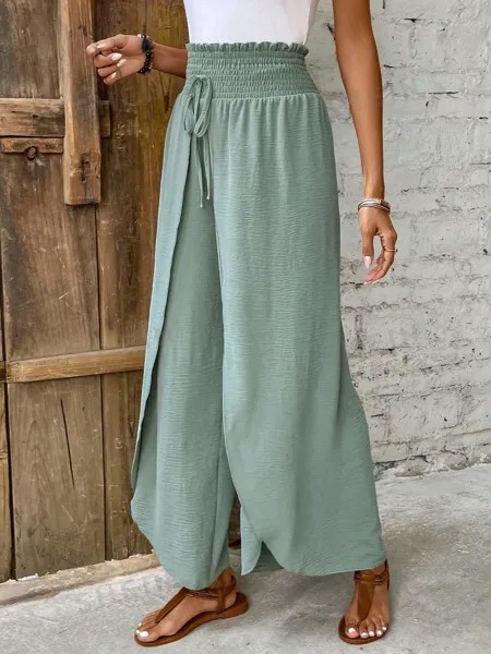 SHEIN Frenchy женские широкие брюки с завышенной талией и складками, зеленый