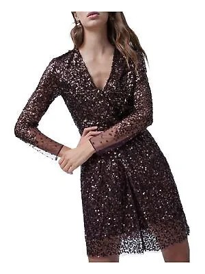 FRENCH CONNECTION Женское бордовое вечернее платье длиной выше колена с длинными рукавами 0