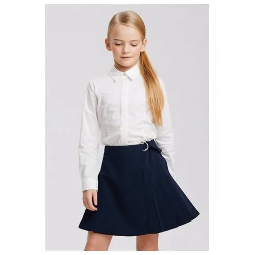 Блузка из хлопка с кружевом по воротнику, планке и манжетам, Silver Spoon School, SSFSG-029-23003-201, Размер 158, Цвет Молочный