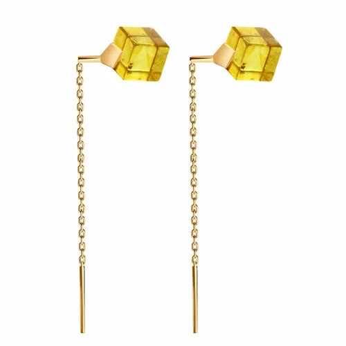 Серьги цепочки Diamant online, серебро, 925 проба, золочение, янтарь, длина 5 см, , Желтый