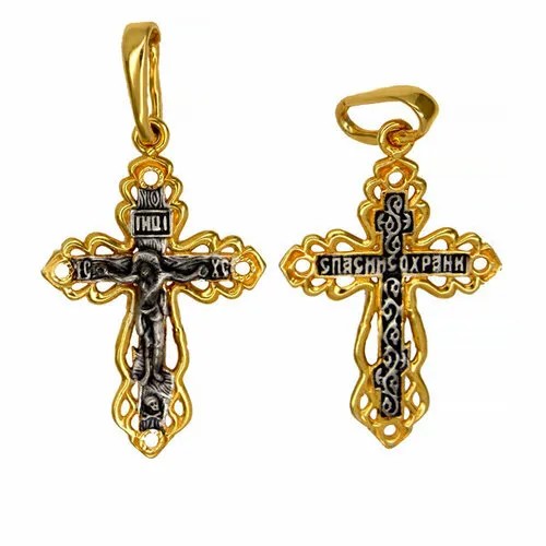 Крестик The Jeweller, серебро, 925 проба, золочение, золотой
