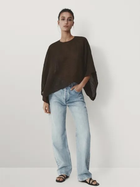 Накидка из 100% льна с разрезом Massimo Dutti, коричневый